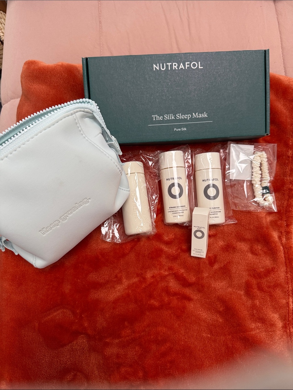 Nutrafol Women's Silk Sleep Mask & Skincare Travel Set in Black and Cream